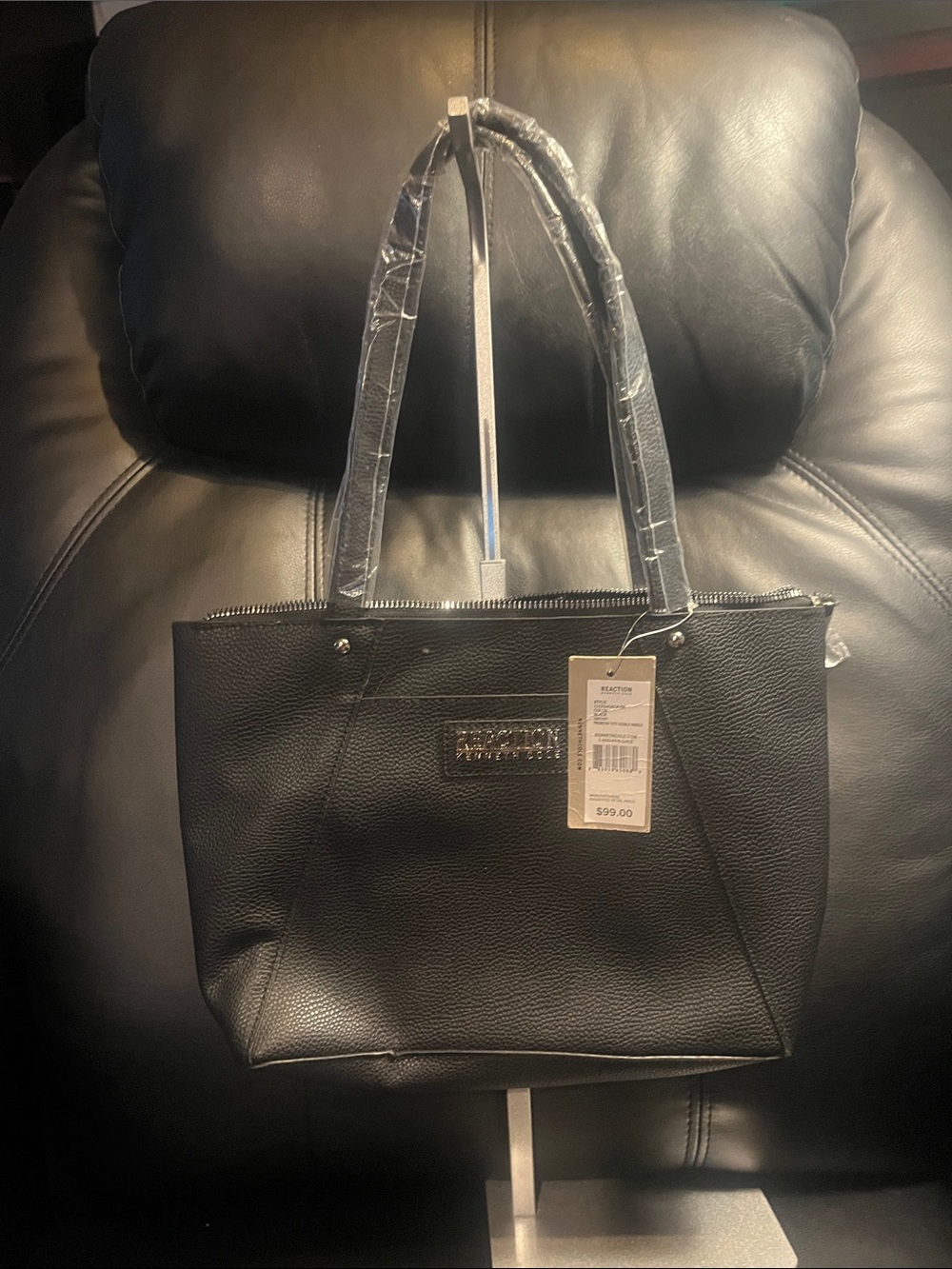 Kenneth Cole Reaction Black Pebbled Zip-Top Tote 3 pc set